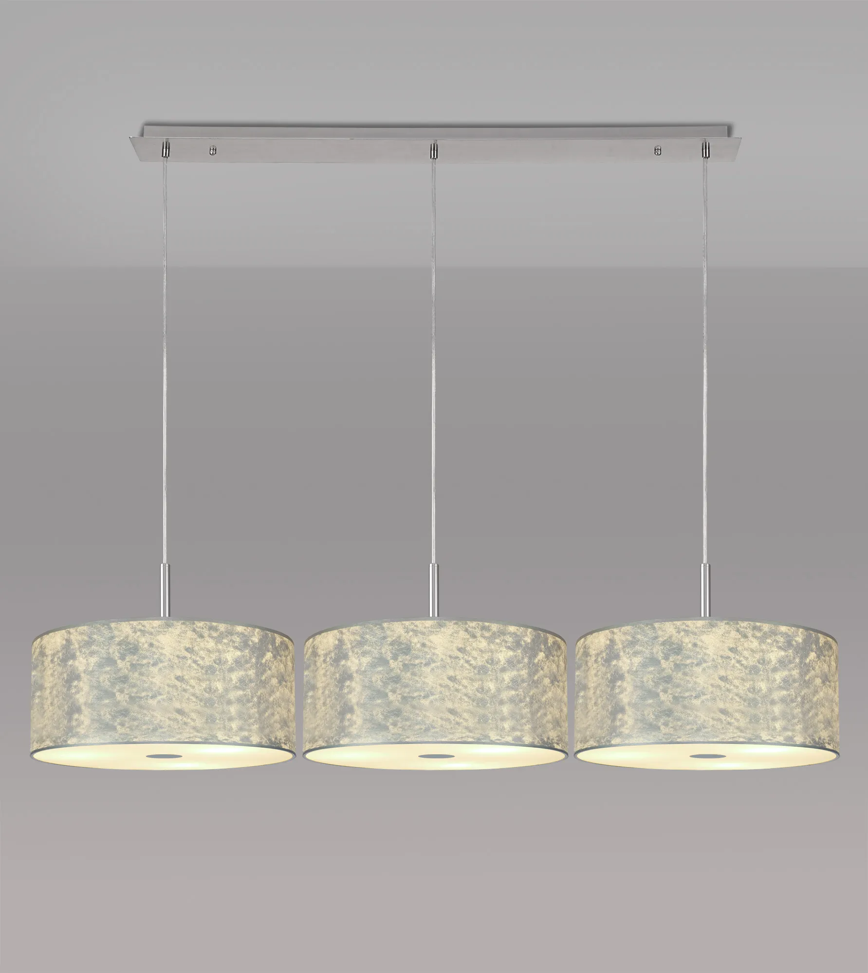 Baymont 40cm Shade 3m 3 Light Pendant Polished Chrome, Silver Leaf, Frosted Diffuser DK0808  Deco Baymont CH SL